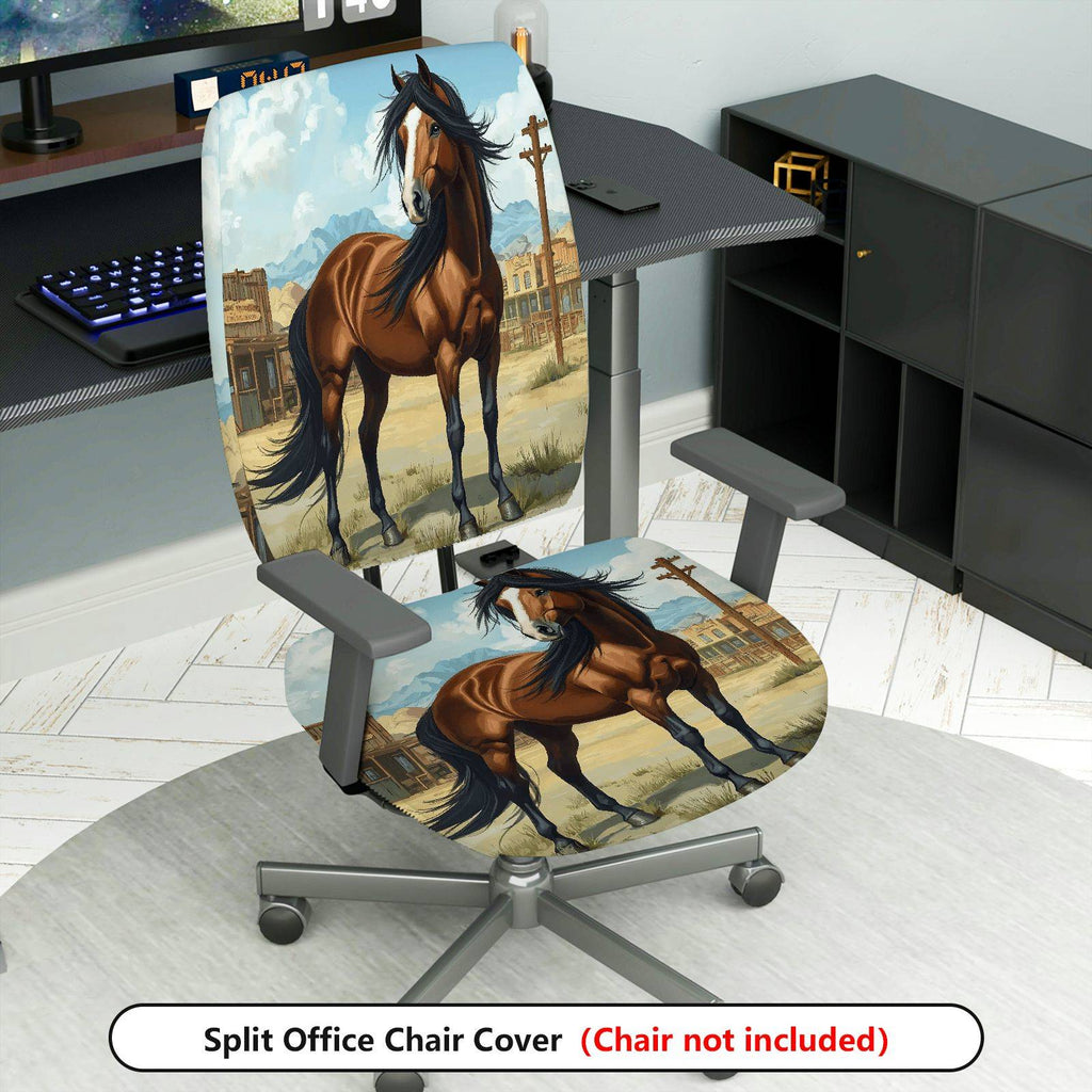 2-Piece Horse Western Country Animal Scenery Nature  Computer Chair Cover Set, Seat and Backrest