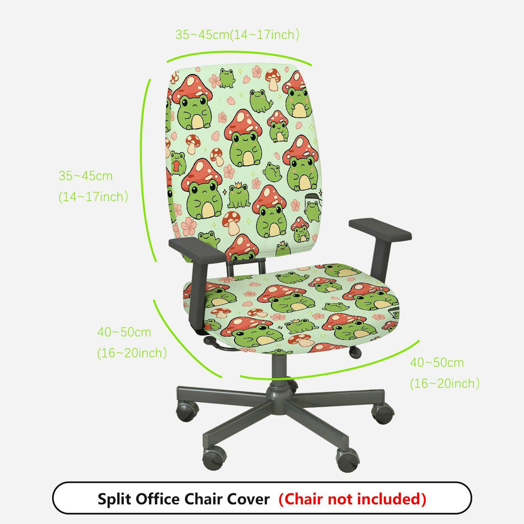 2-Piece Frog Mushroom Cute Green Animals  Computer Chair Cover Set, Seat and Backrest