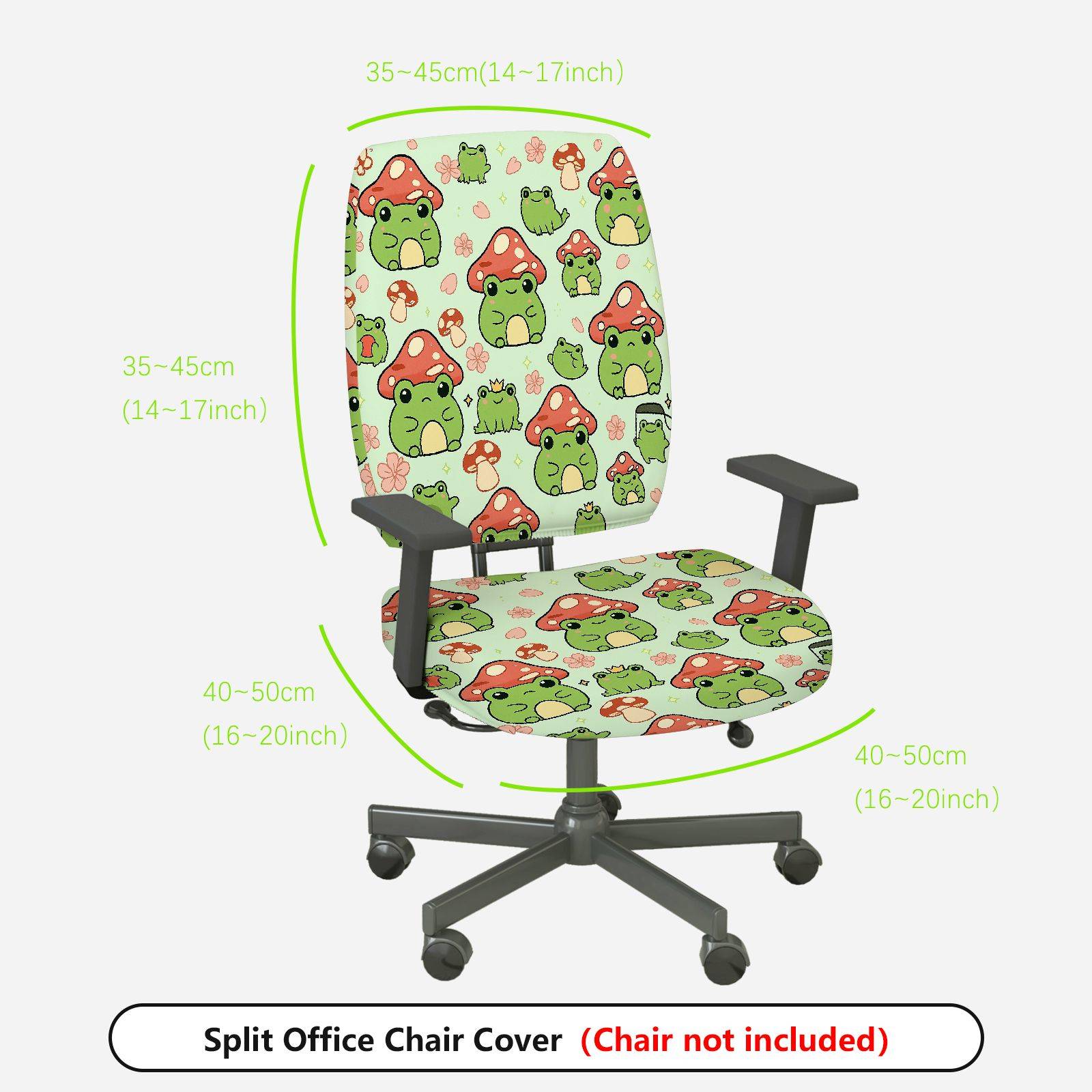 2-Piece Frog Mushroom Cute Green Animals  Computer Chair Cover Set, Seat and Backrest