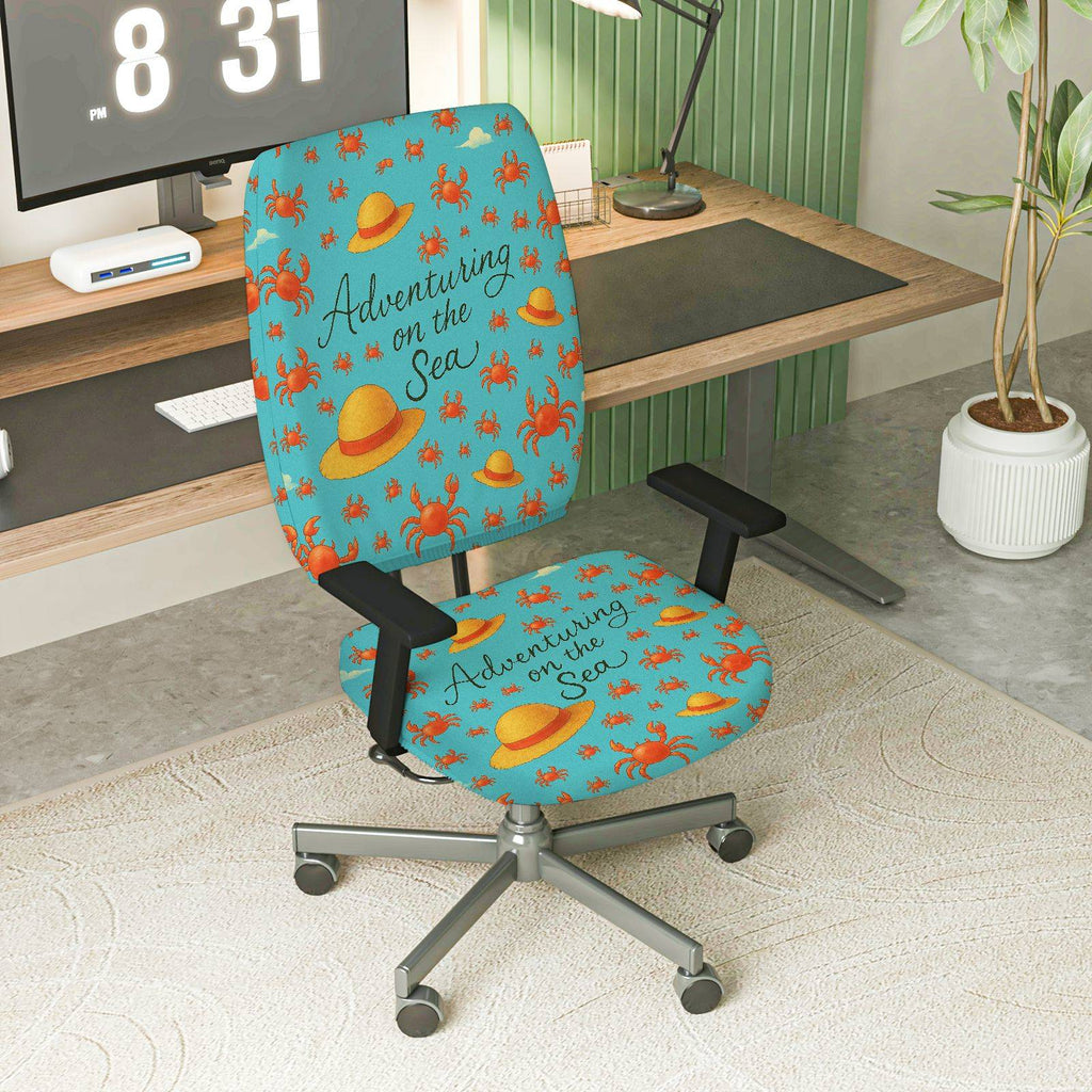 2-Piece Adventuring Sea Crab Hat Fun Blue  Computer Chair Cover Set, Seat and Backrest