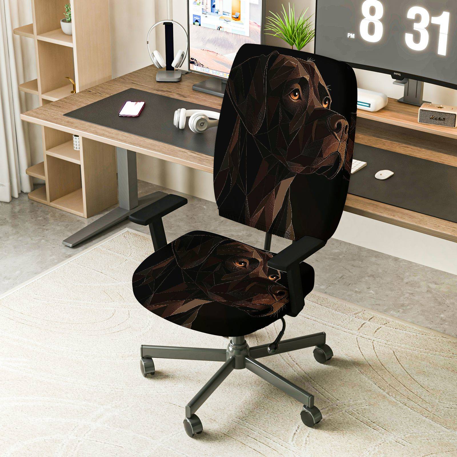 2-Piece Geometric Dog Art Stylish Modern Unique Creative  Computer Chair Cover Set, Seat and Backrest
