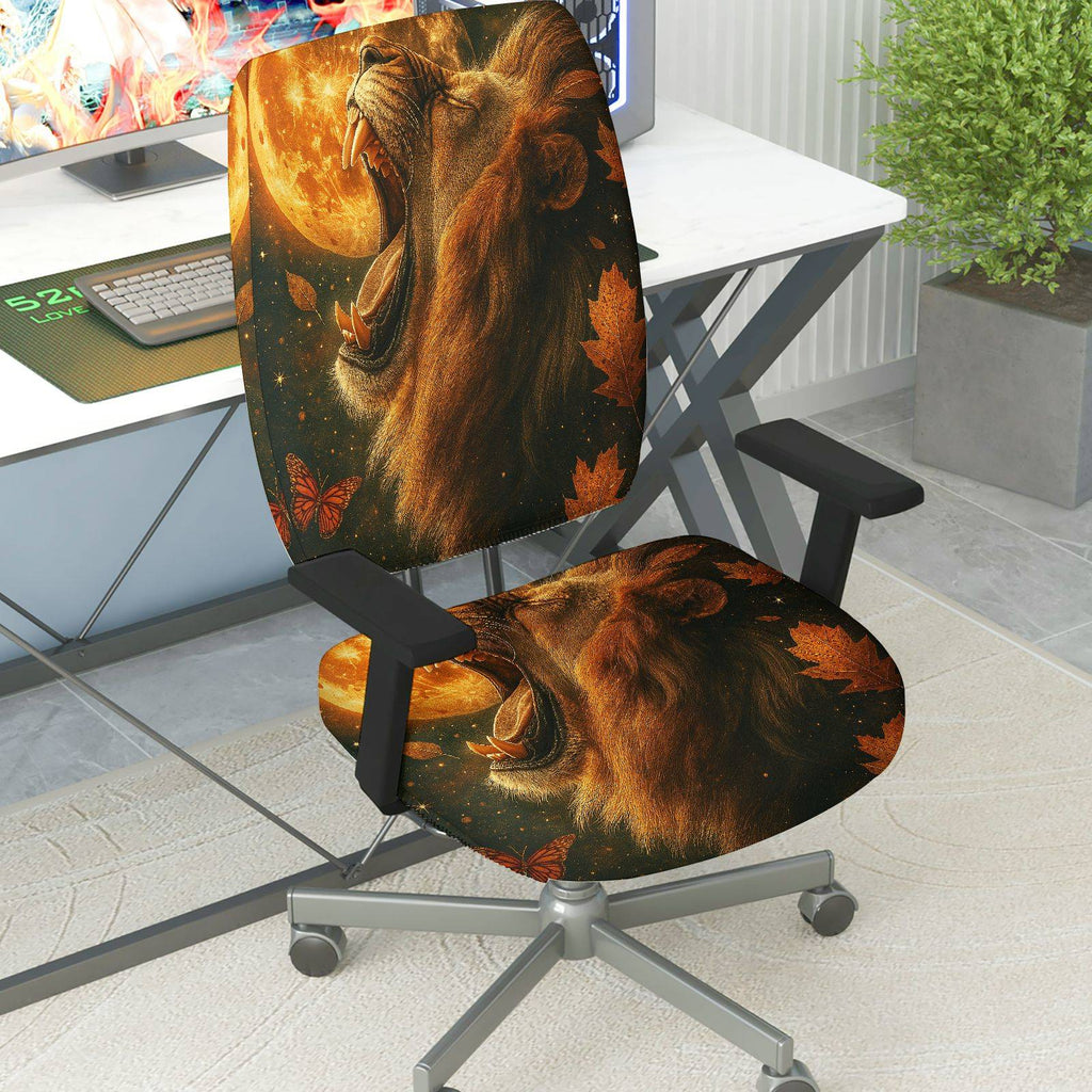 2-Piece Autumn Lion Butterfly Moon Leaf  Computer Chair Cover Set, Seat and Backrest