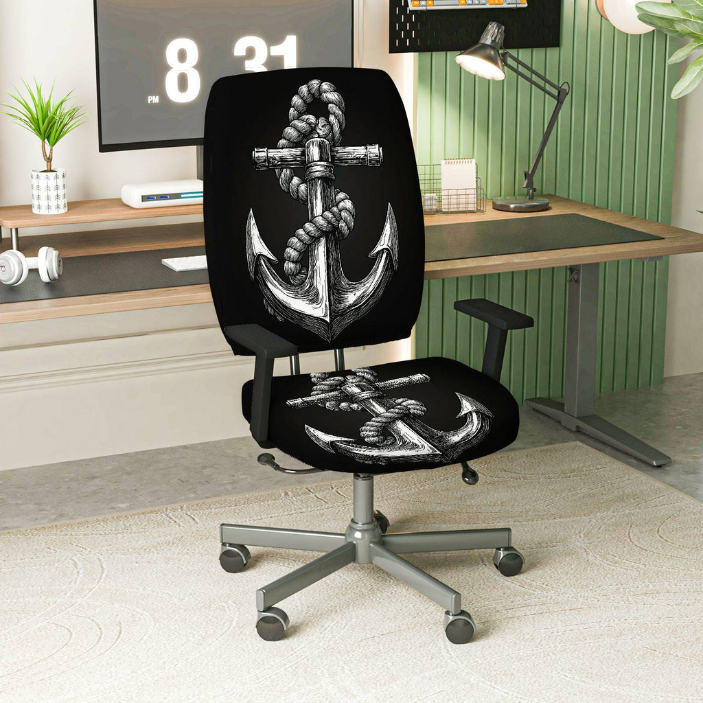 2-Piece Anchor Nautical Rope Marine Ocean Sea  Computer Chair Cover Set, Seat and Backrest
