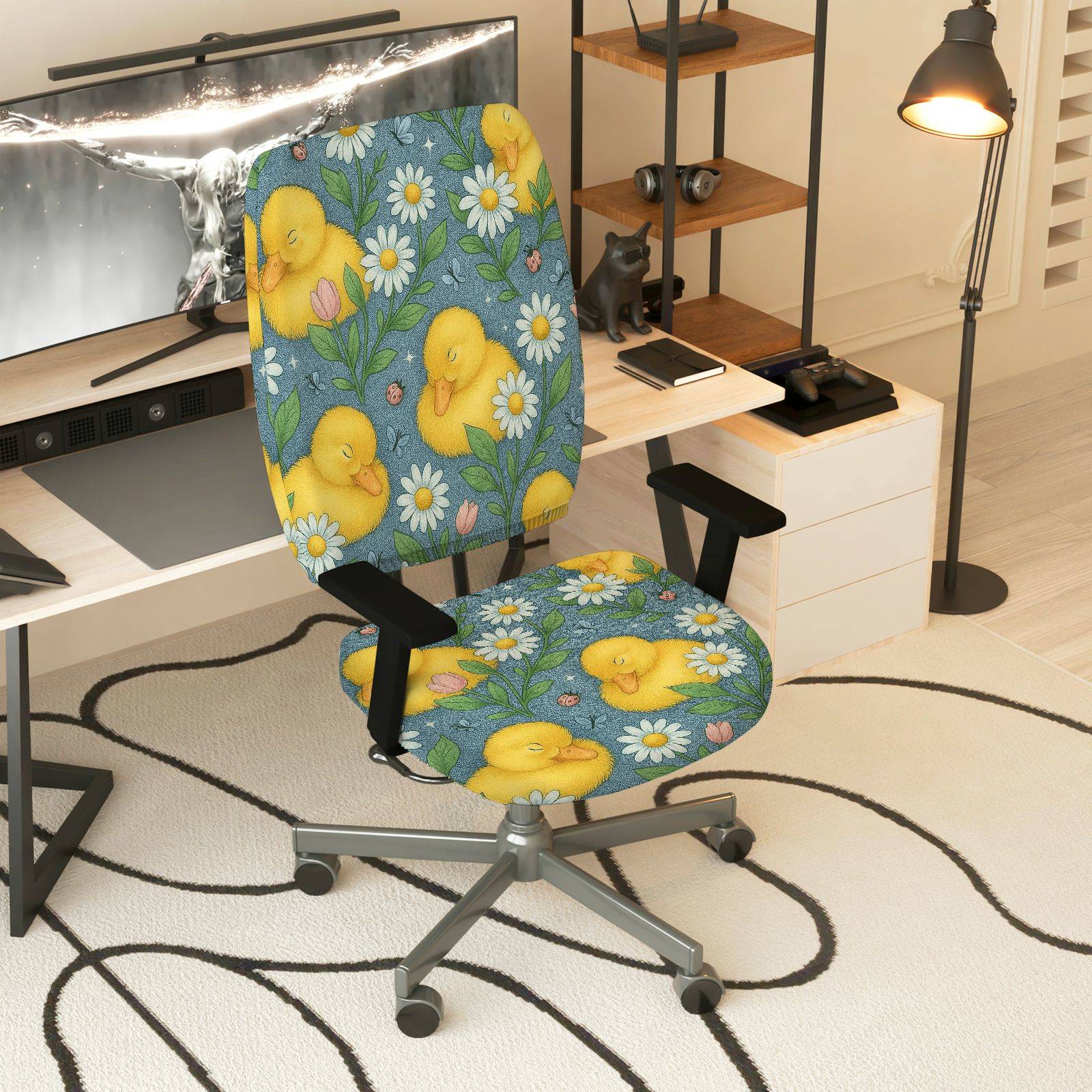 2-Piece Animal Floral Pattern  Computer Chair Cover Set, Seat and Backrest