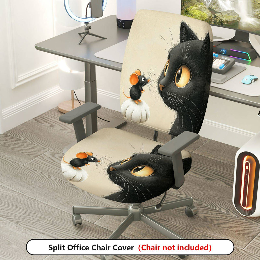 2-Piece Cat Mouse Fun Cute Animal  Computer Chair Cover Set, Seat and Backrest