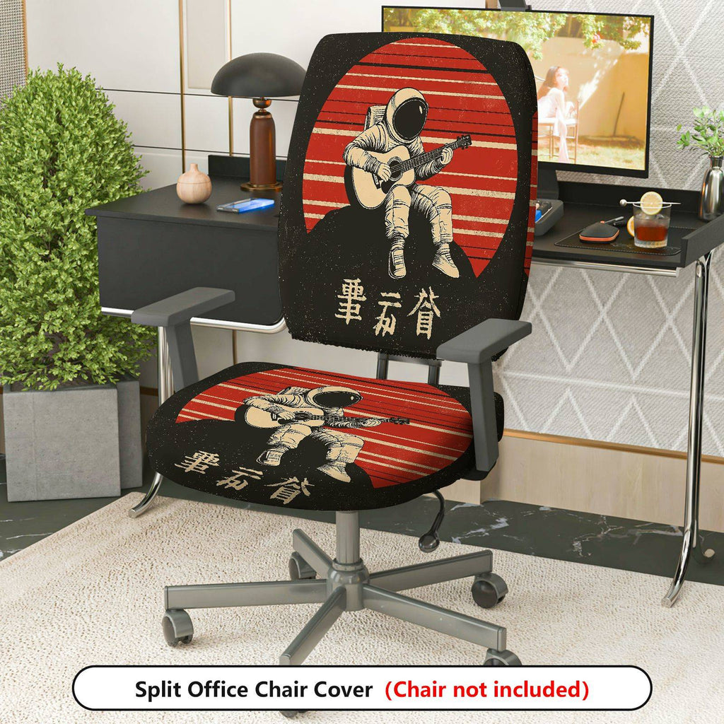2-Piece Astronaut Guitar Red Stripe Vintage Retro  Computer Chair Cover Set, Seat and Backrest