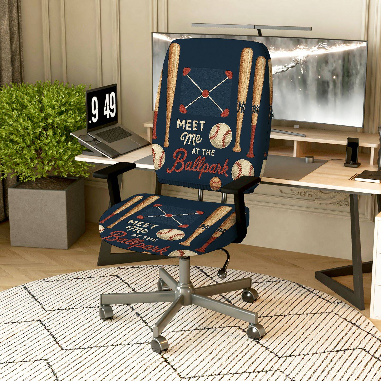 2-Piece Baseball Sports Fan Theme  Computer Chair Cover Set, Seat and Backrest