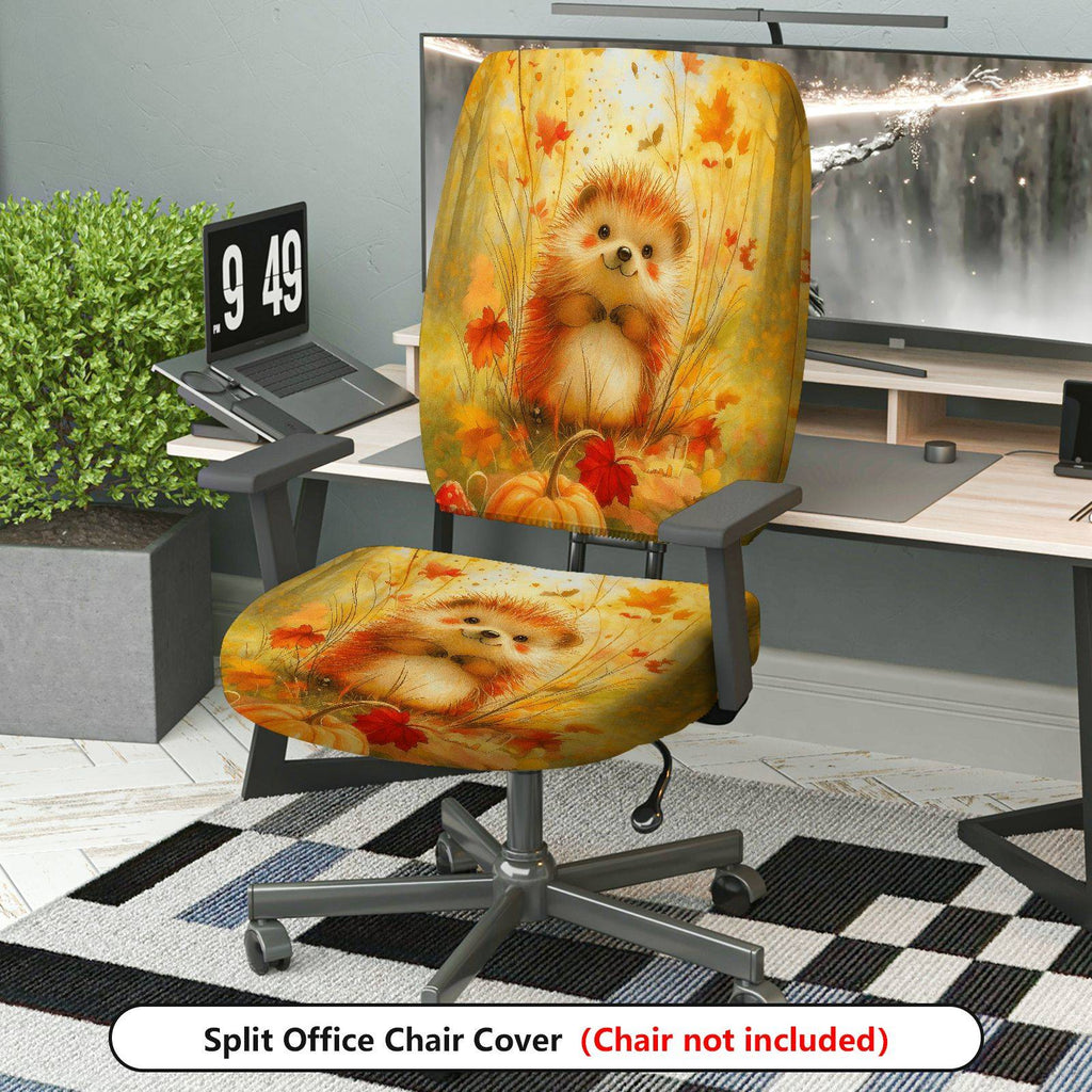 2-Piece Autumn Hedgehog Cute Animal Fall Leaves  Computer Chair Cover Set, Seat and Backrest