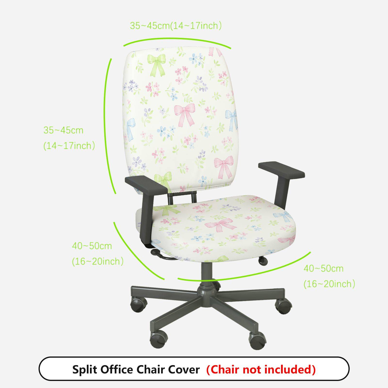 2-Piece Floral Bow Pastel Cute Spring Comfortable  Computer Chair Cover Set, Seat and Backrest