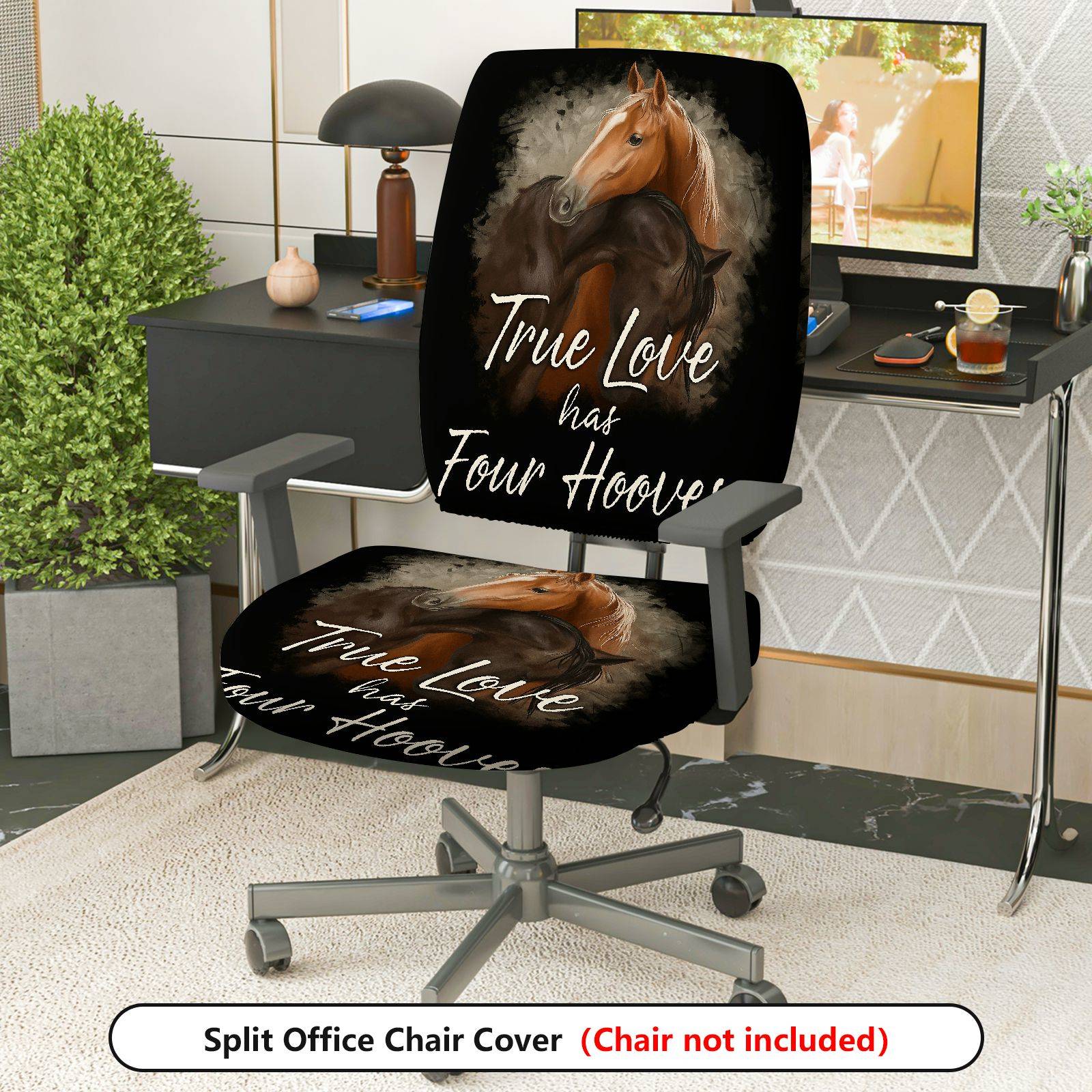 2-Piece Animal Horse Love Nature Decor  Computer Chair Cover Set, Seat and Backrest