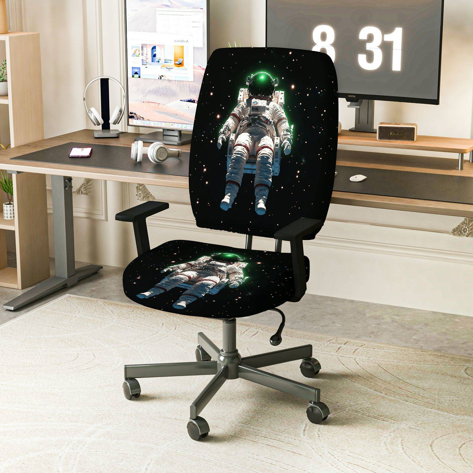 2-Piece Astronaut Galaxy Space Universe Star  Computer Chair Cover Set, Seat and Backrest