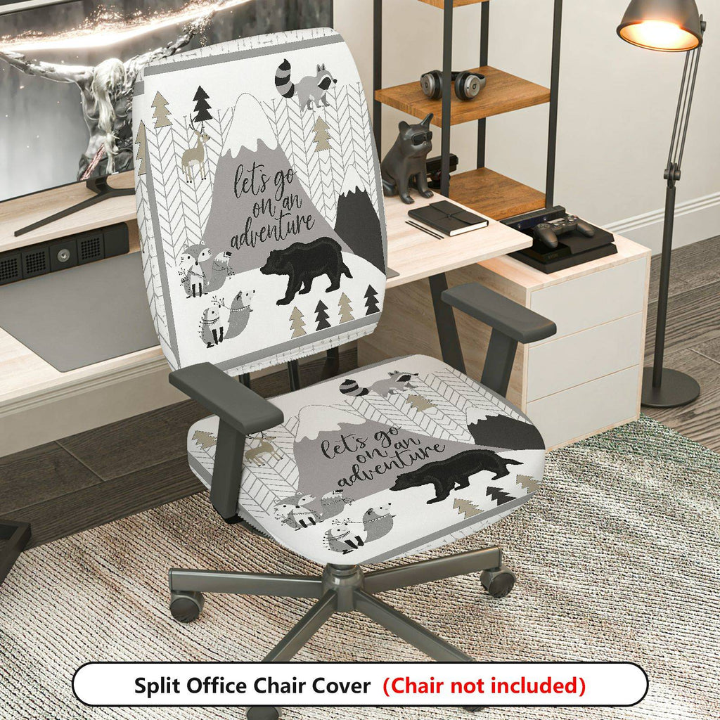 2-Piece Adventure Forest Mountain Animal Bear  Computer Chair Cover Set, Seat and Backrest