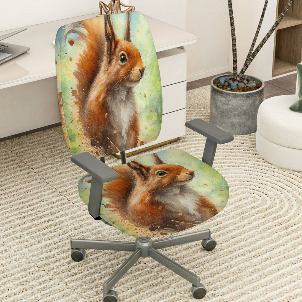 2-Piece Squirrel Animal Art Nature Wildlife Decorative  Computer Chair Cover Set, Seat and Backrest