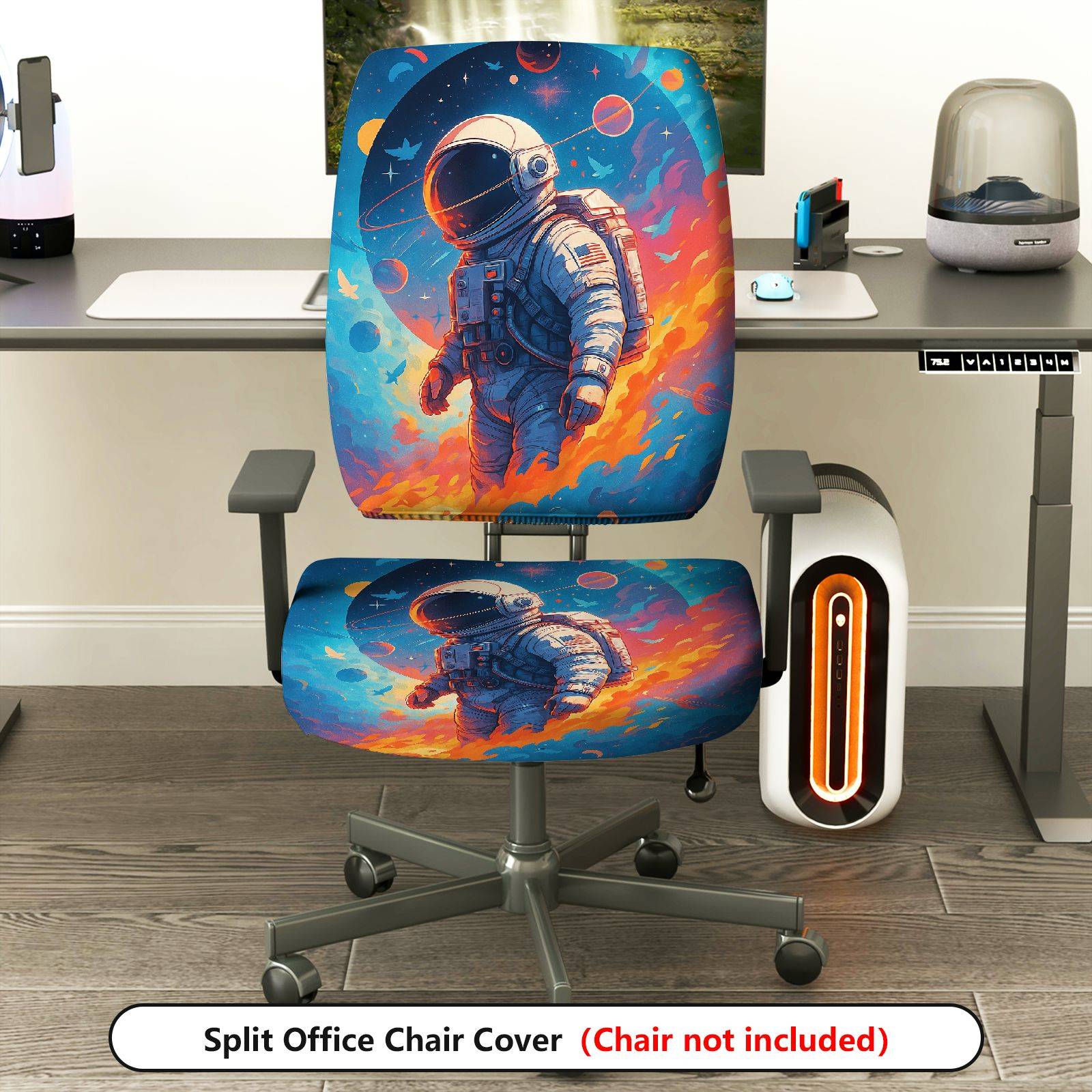 2-Piece Astronaut Galaxy Space Planets Stars  Computer Chair Cover Set, Seat and Backrest