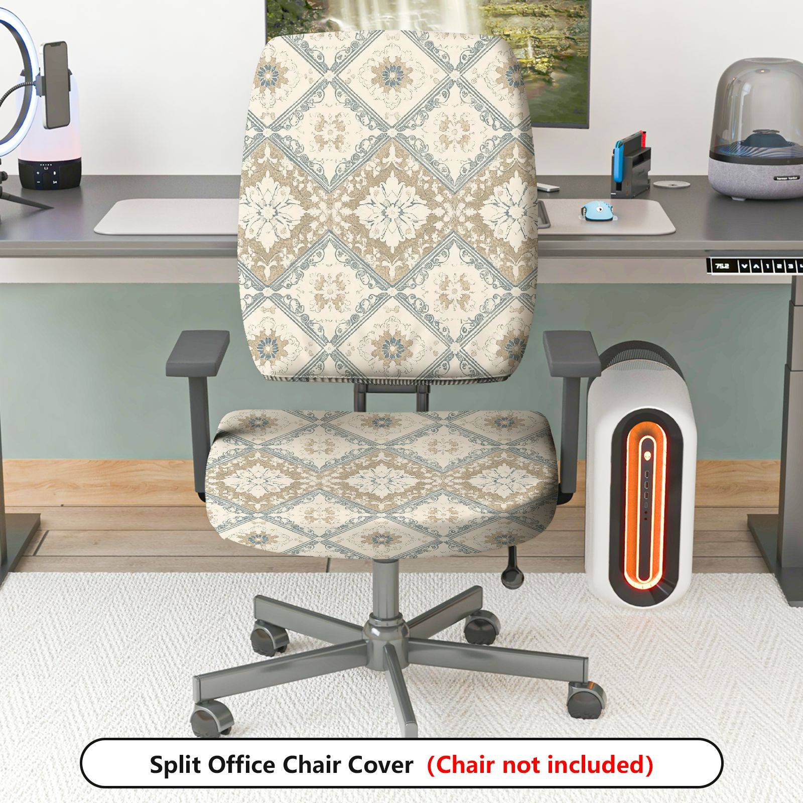 2-Piece Vintage Floral Bohemian Abstract Geometric  Computer Chair Cover Set, Seat and Backrest