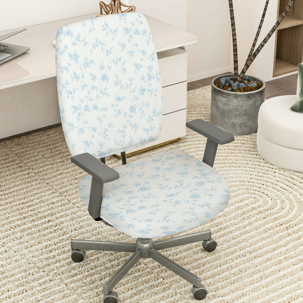 2-Piece Blue Floral Pattern Stylish Decorative  Computer Chair Cover Set, Seat and Backrest