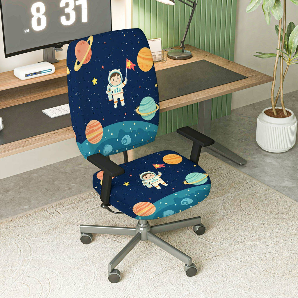 2-Piece Astronaut Space Planet Galaxy Stars  Computer Chair Cover Set, Seat and Backrest