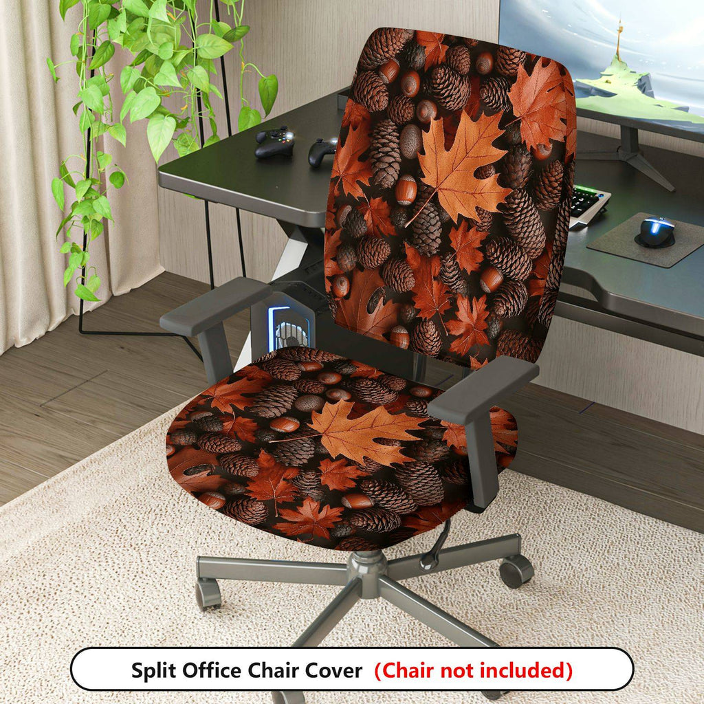 2-Piece Autumn Leaves Pinecones Acorns Fall Decorative  Computer Chair Cover Set, Seat and Backrest