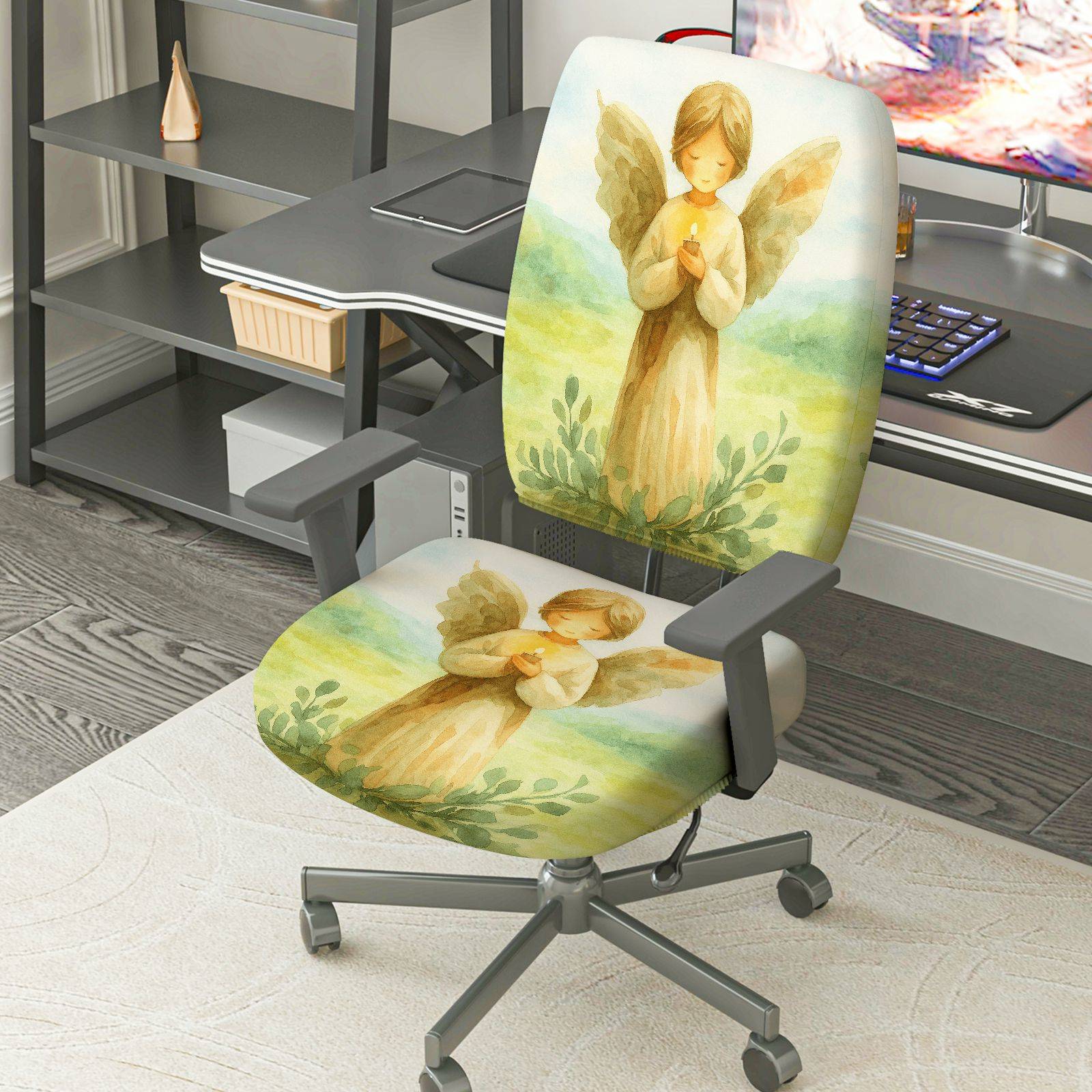 2-Piece Angel Wings Prayer Nature Art  Computer Chair Cover Set, Seat and Backrest