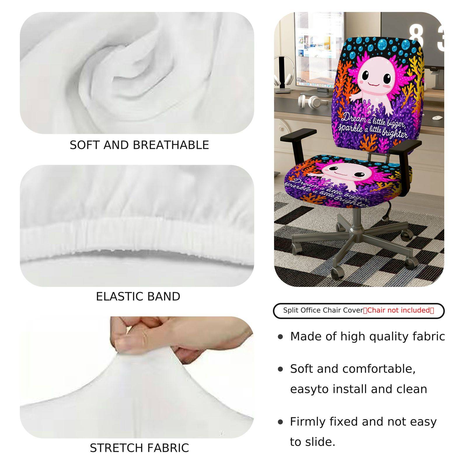 2-Piece Animal Inspirational Colorful Coral Bubble  Computer Chair Cover Set, Seat and Backrest