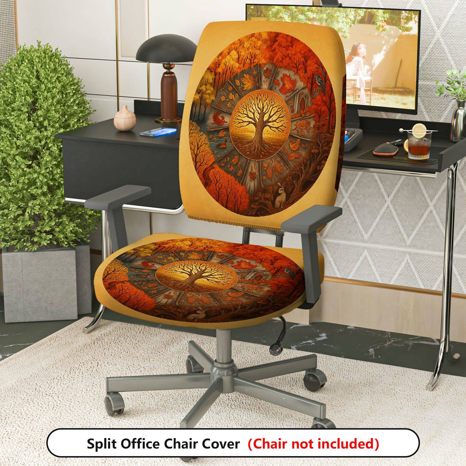 2-Piece Autumn Fall Tree of Life Forest Scenery  Computer Chair Cover Set, Seat and Backrest