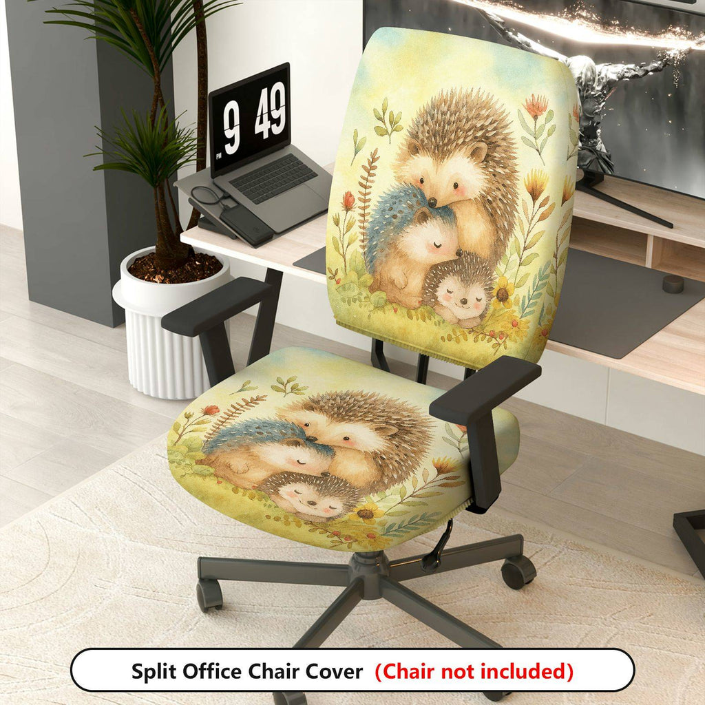 2-Piece Animal Pattern Cute Hedgehog Nature Floral  Computer Chair Cover Set, Seat and Backrest