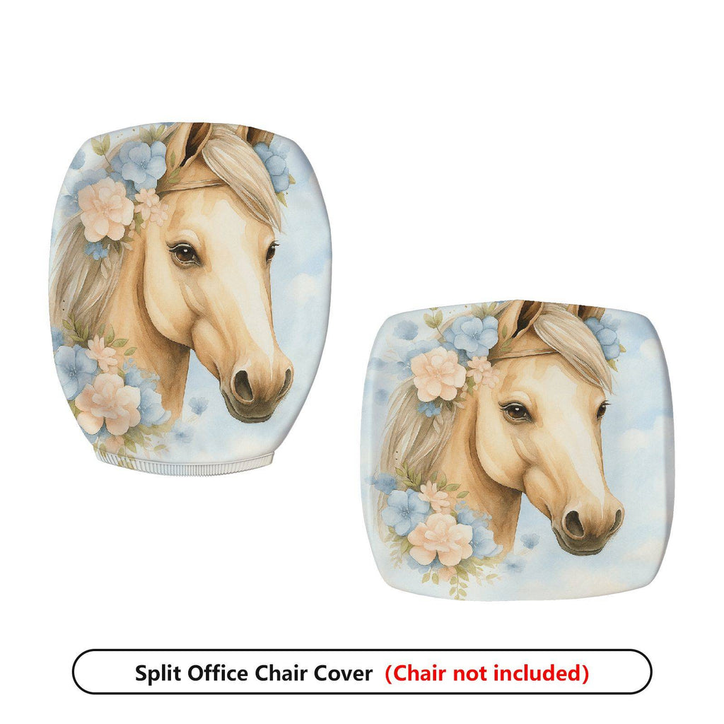 2-Piece Horse Floral Animal Art Modern Stylish  Computer Chair Cover Set, Seat and Backrest
