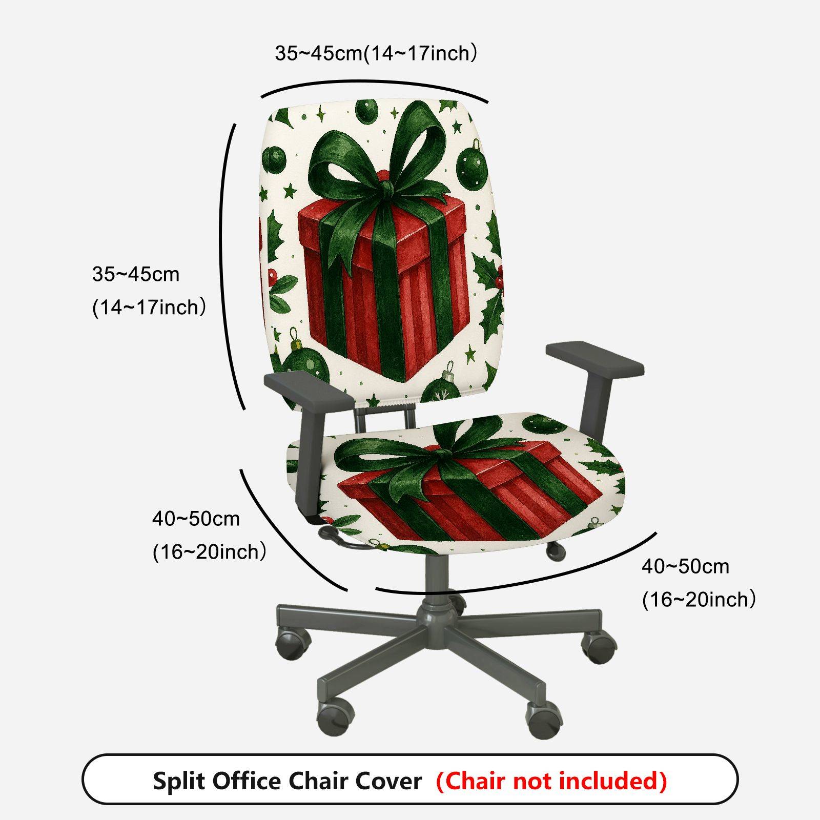 2-Piece Christmas Holiday Gift Bow Green Red  Computer Chair Cover Set, Seat and Backrest