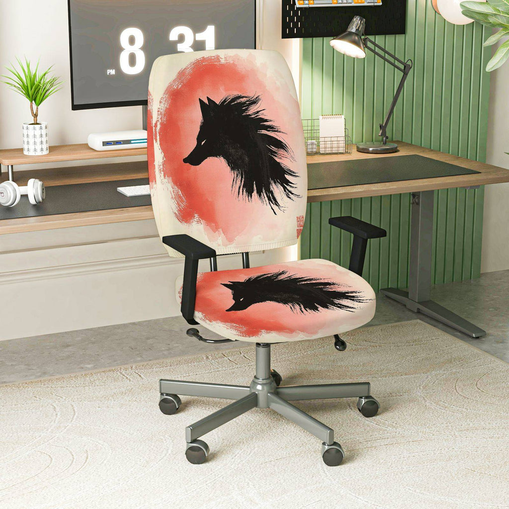 2-Piece Artistic Wolf Design Modern Stylish Unique Creative  Computer Chair Cover Set, Seat and Backrest