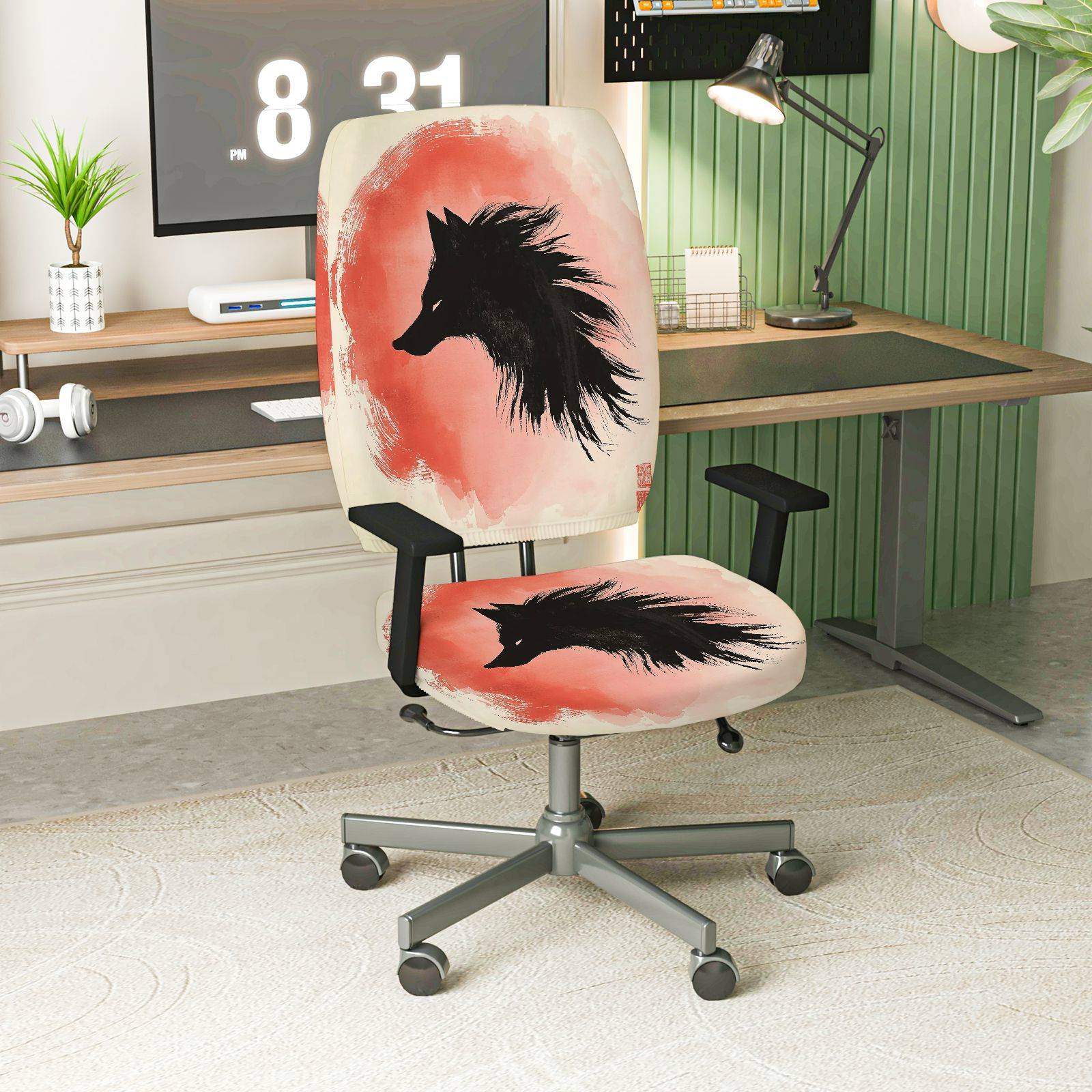 2-Piece Artistic Wolf Design Modern Stylish Unique Creative  Computer Chair Cover Set, Seat and Backrest