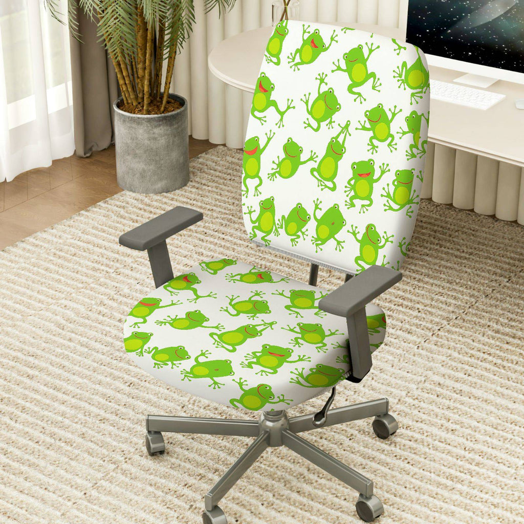 2-Piece Frog Green Animal Funny  Computer Chair Cover Set, Seat and Backrest