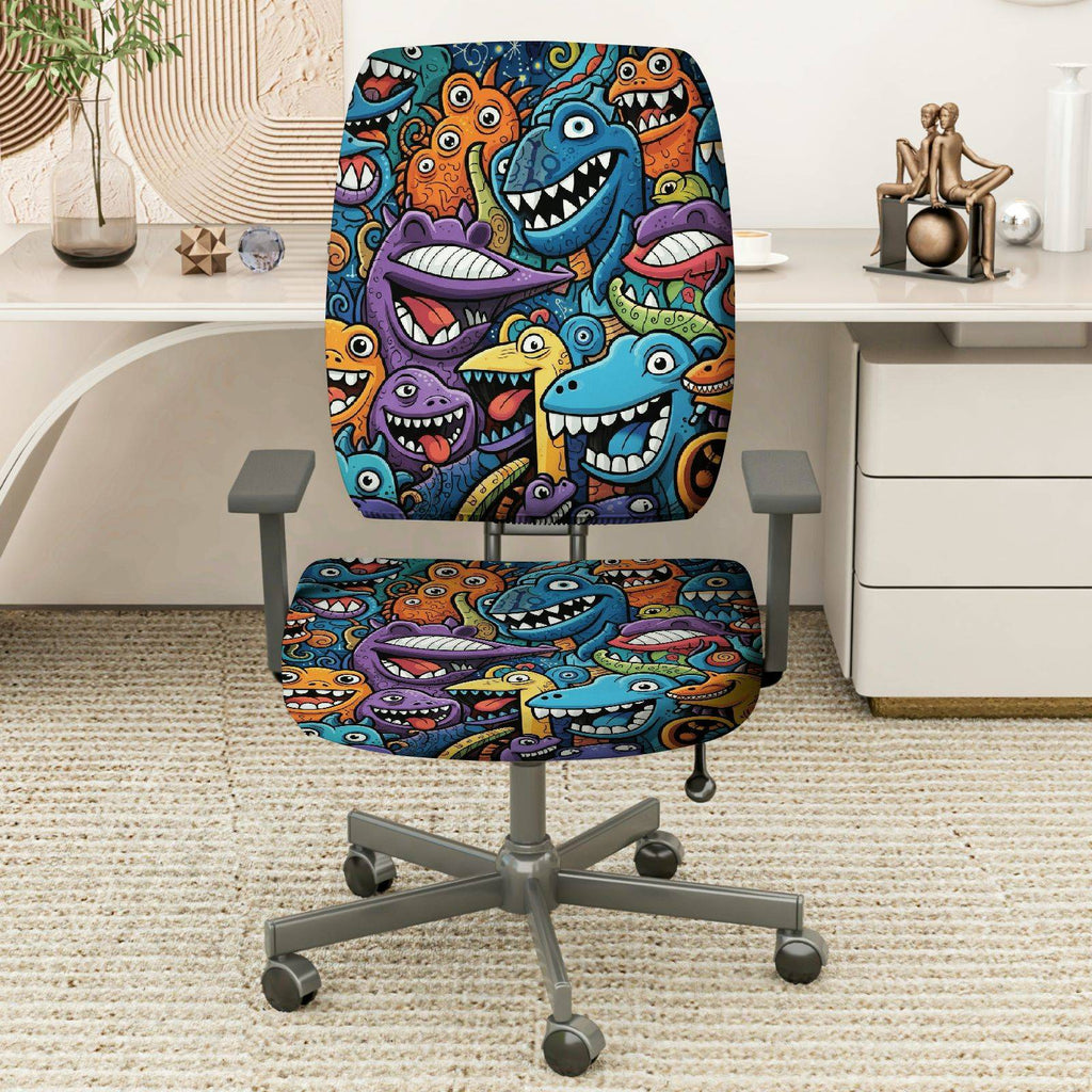 2-Piece Animal Fun Colorful Vibrant Pattern  Computer Chair Cover Set, Seat and Backrest