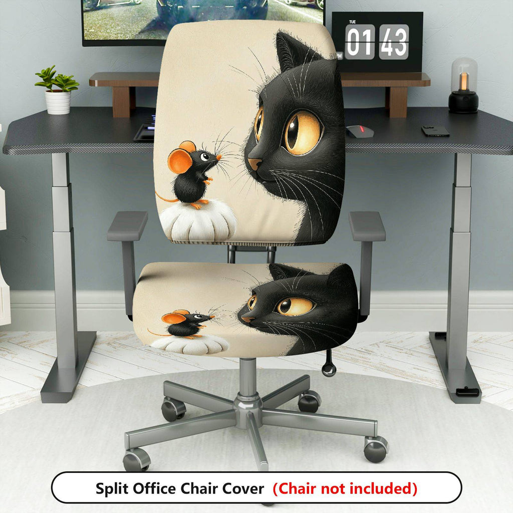 2-Piece Cat Mouse Fun Cute Animal  Computer Chair Cover Set, Seat and Backrest