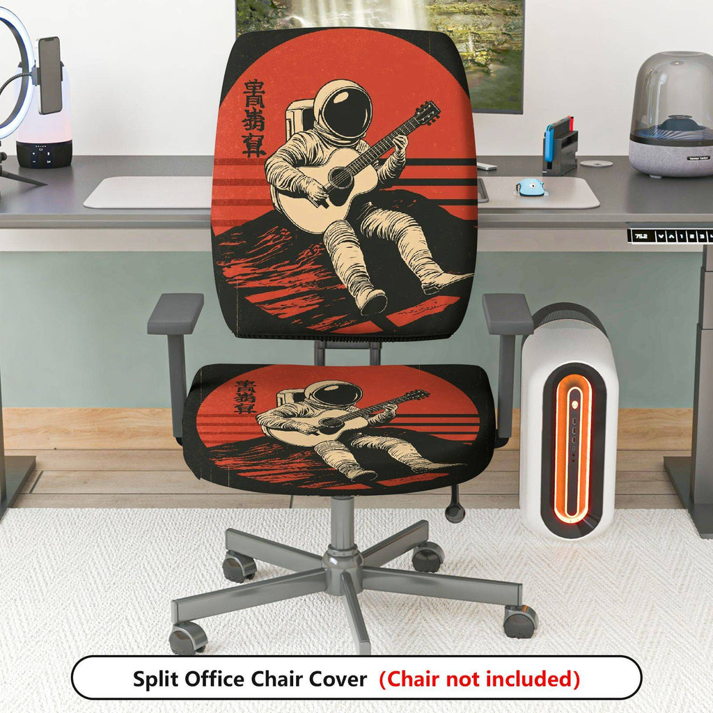2-Piece Astronaut Music Guitar Retro Space  Computer Chair Cover Set, Seat and Backrest