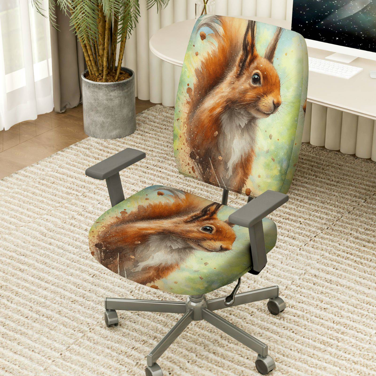2-Piece Squirrel Animal Art Nature Wildlife Decorative  Computer Chair Cover Set, Seat and Backrest