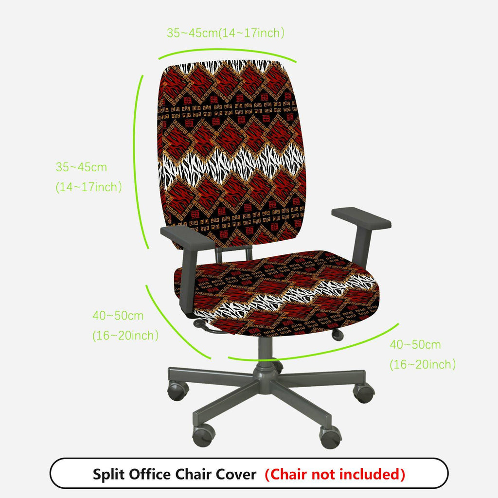 2-Piece Geometric Pattern Red Black Zebra African Style Ethnic  Computer Chair Cover Set, Seat and Backrest