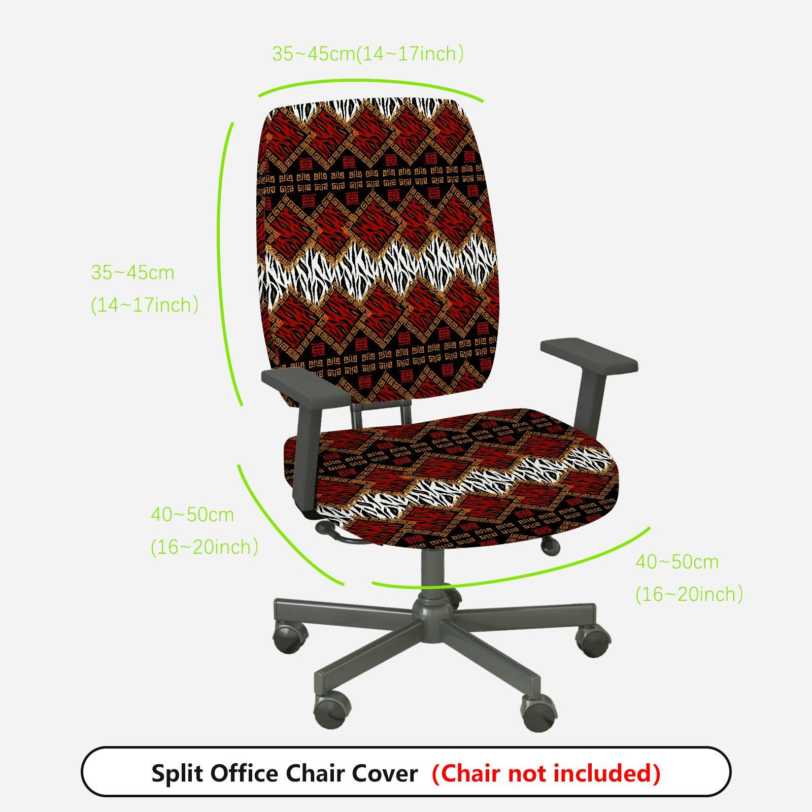 2-Piece Geometric Pattern Red Black Zebra African Style Ethnic  Computer Chair Cover Set, Seat and Backrest