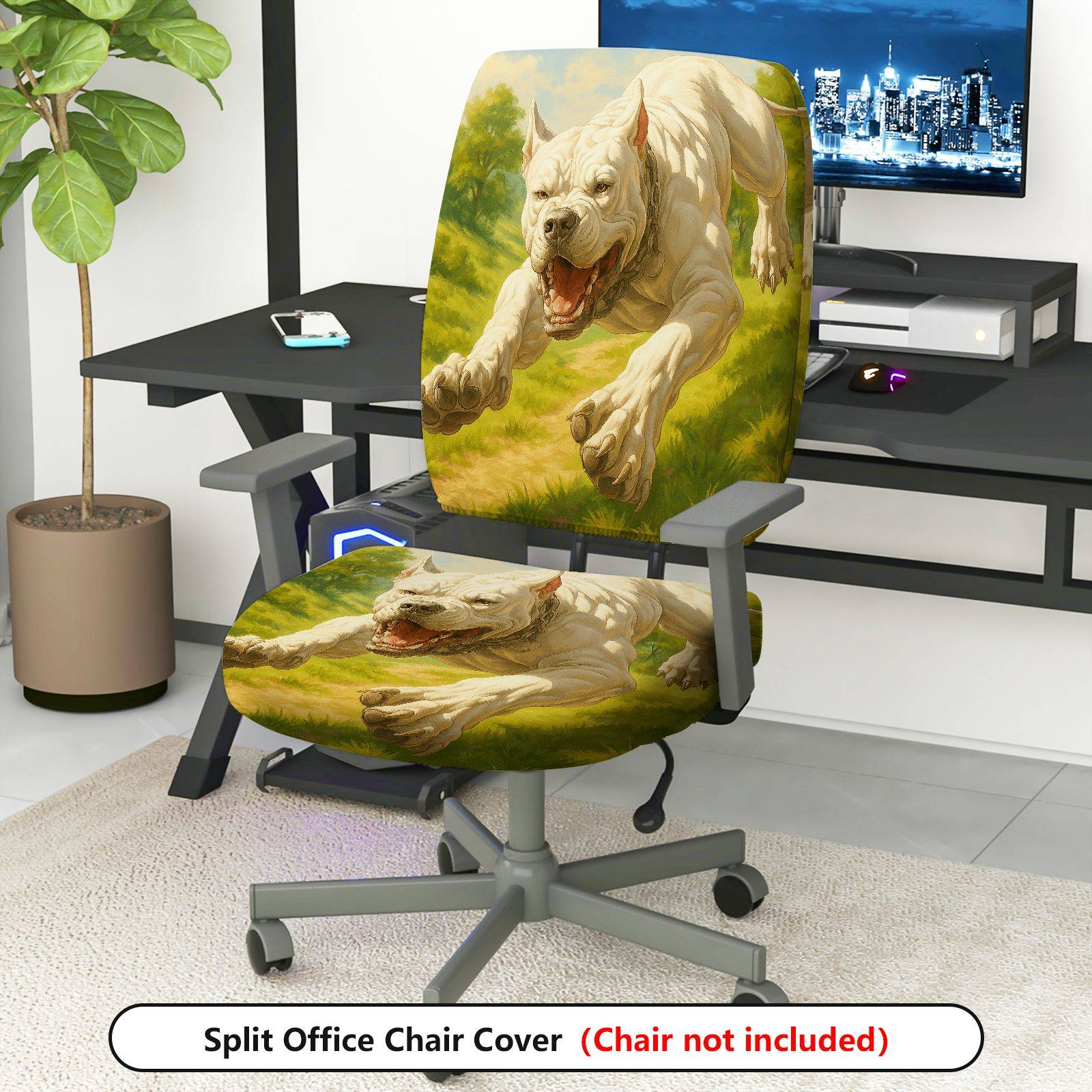 2-Piece Animal Art Decorative Dog Custom  Computer Chair Cover Set, Seat and Backrest