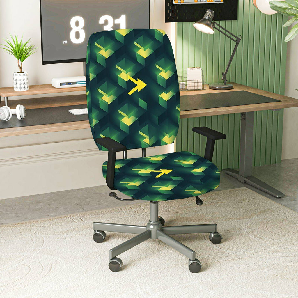 2-Piece Geometric Green Arrow Pattern  Computer Chair Cover Set, Seat and Backrest