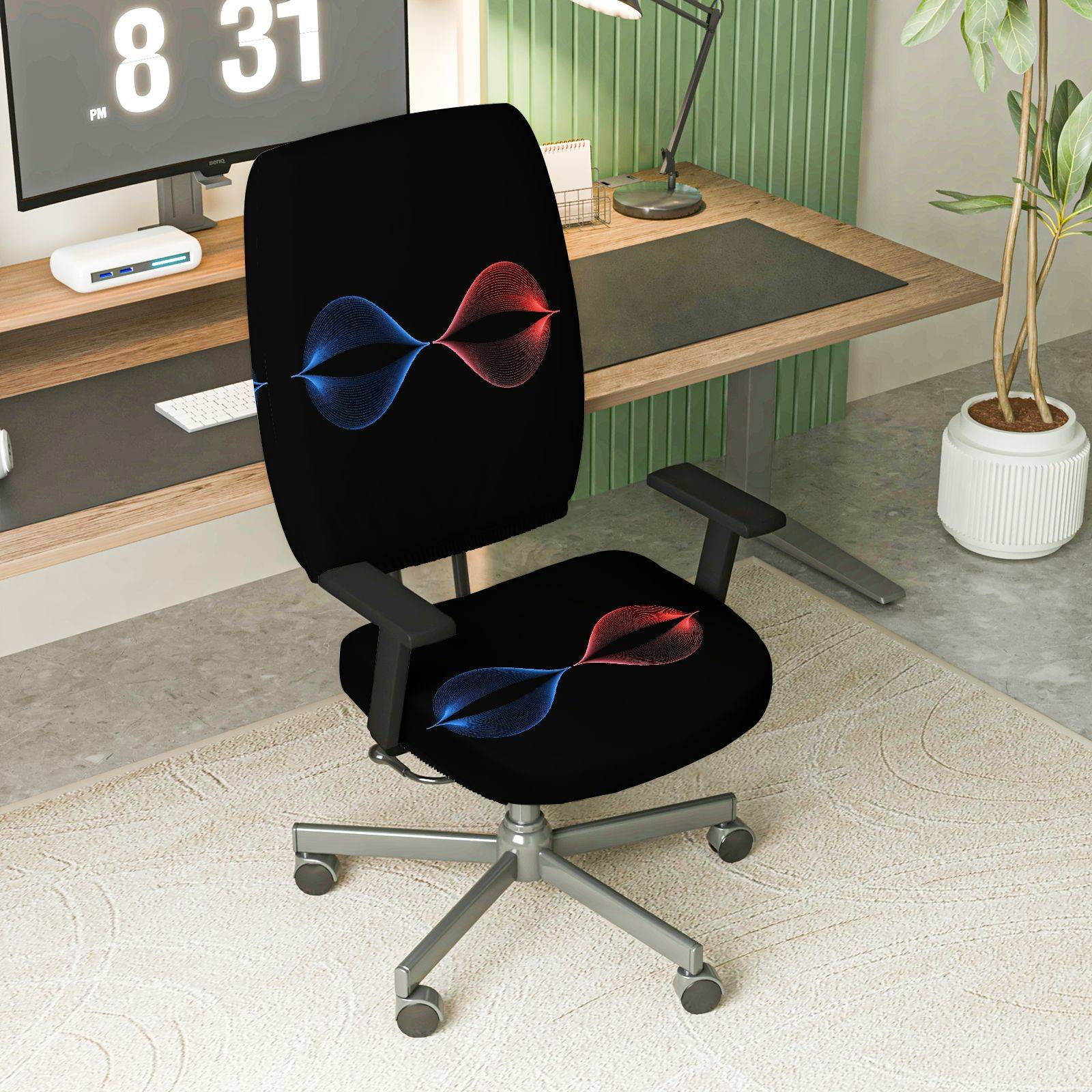 2-Piece Modern Geometric Art Pattern Colorful  Computer Chair Cover Set, Seat and Backrest