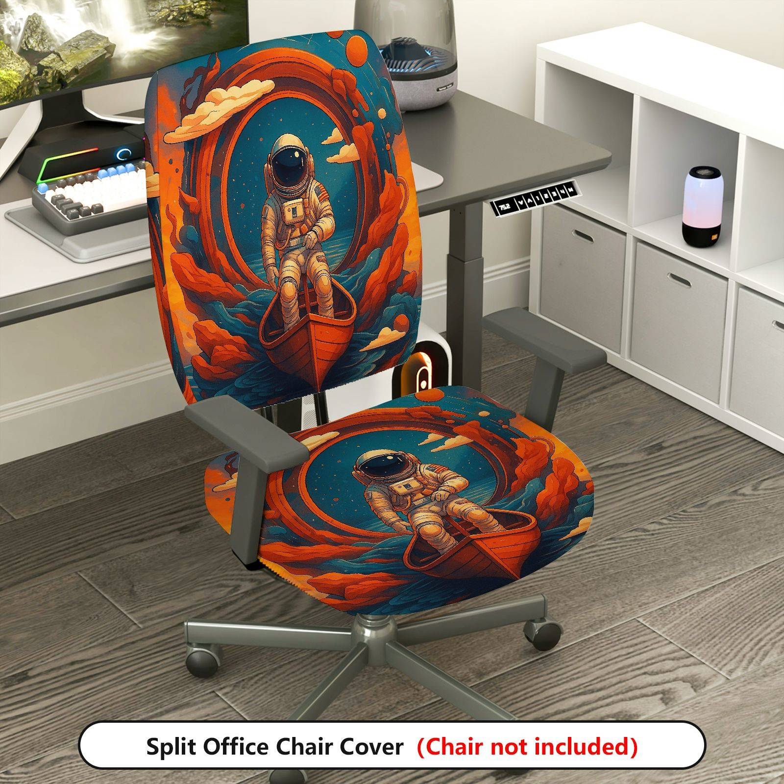 2-Piece Astronaut Space Adventure Ocean Boat Galaxy  Computer Chair Cover Set, Seat and Backrest