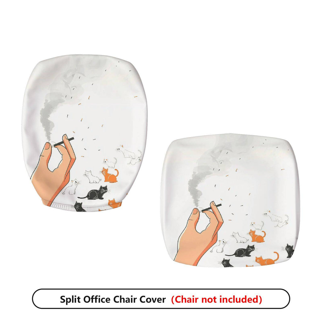 2-Piece Artistic Cat Smoking Hand Design  Computer Chair Cover Set, Seat and Backrest