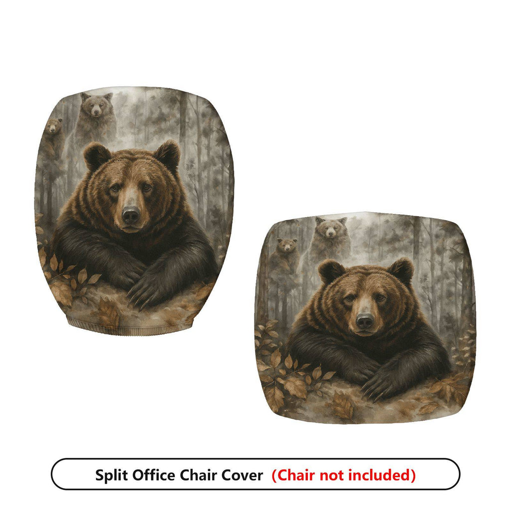 2-Piece Animal Forest Bear Nature Design  Computer Chair Cover Set, Seat and Backrest