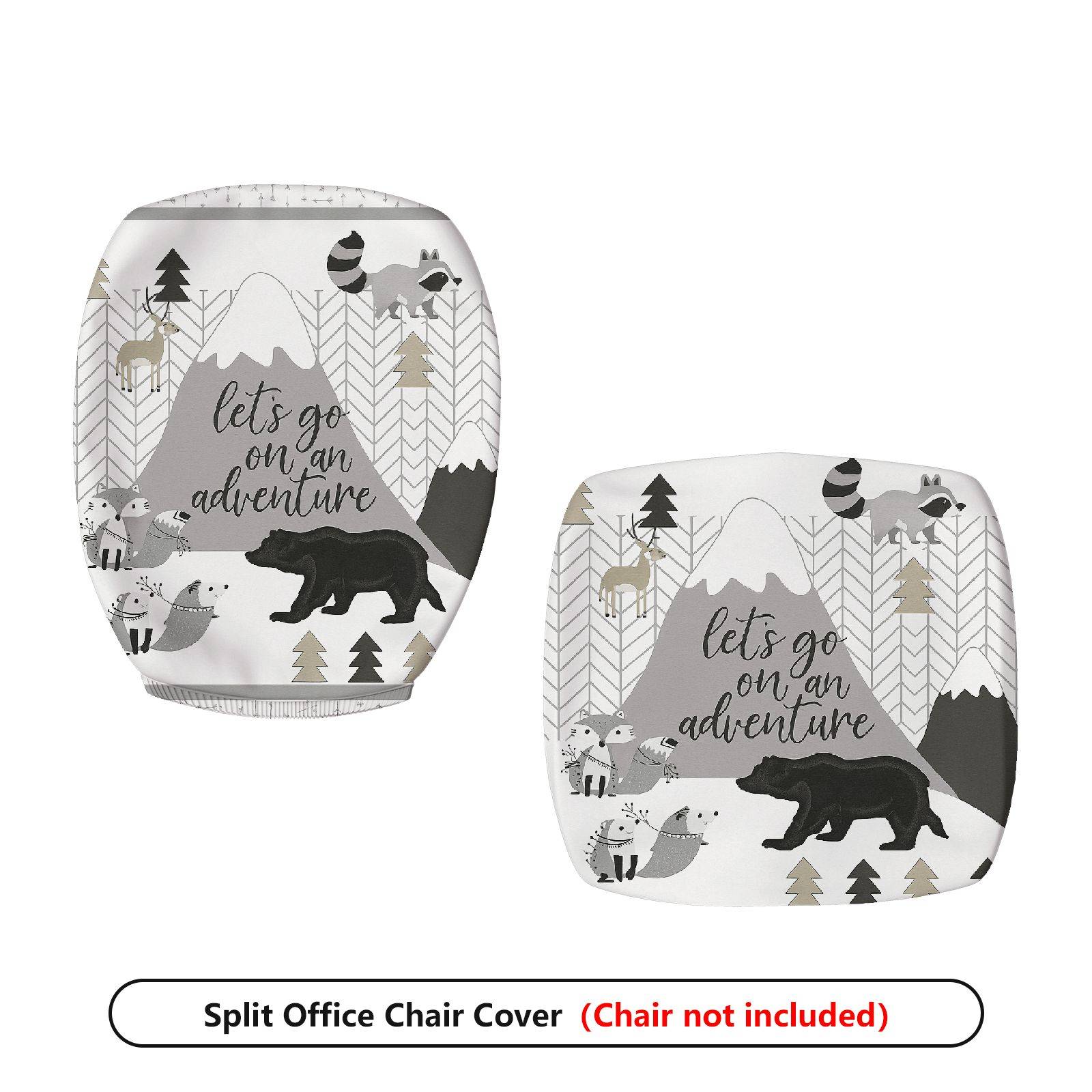 2-Piece Adventure Forest Mountain Animal Bear  Computer Chair Cover Set, Seat and Backrest