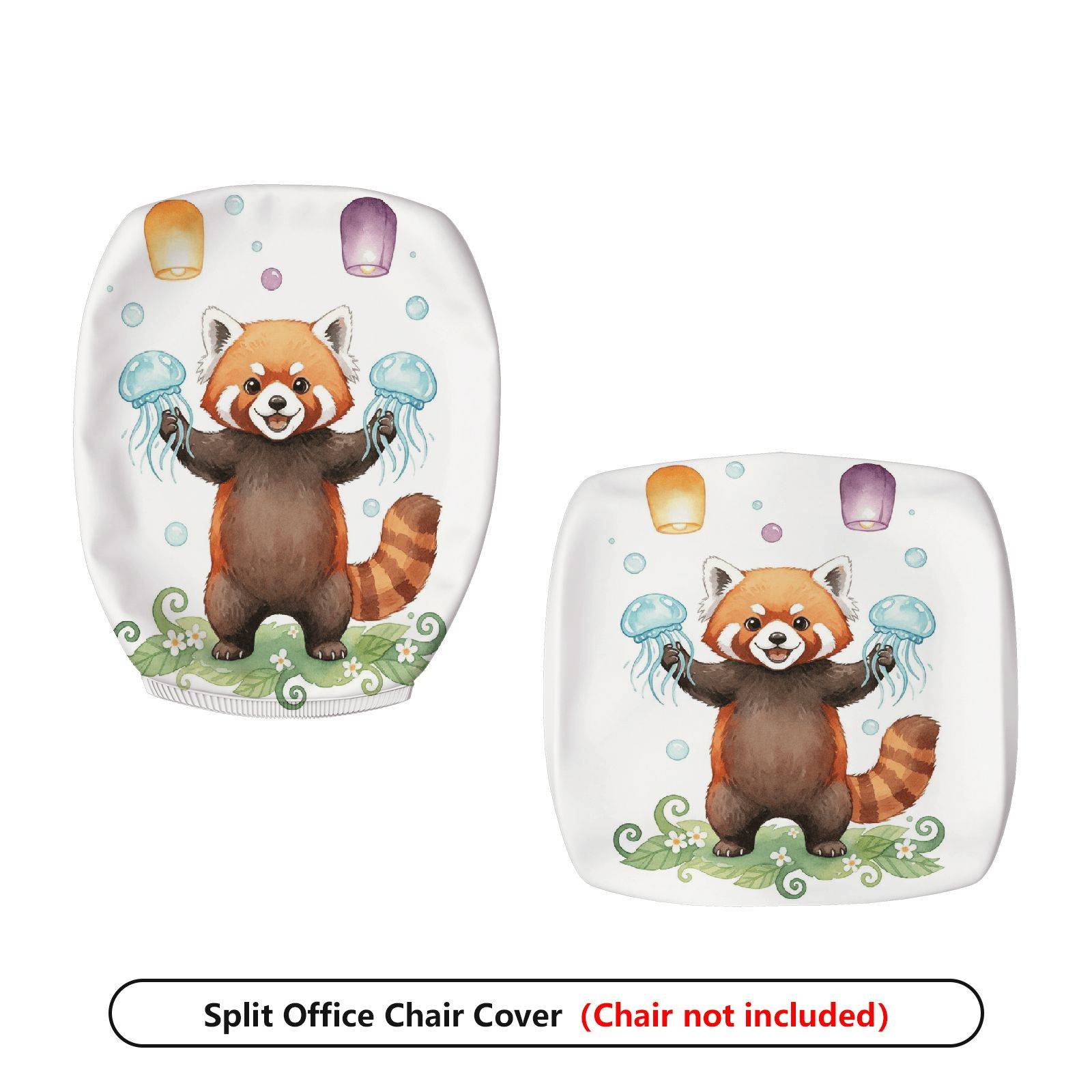 2-Piece Animal Red Panda Jellyfish Lantern  Computer Chair Cover Set, Seat and Backrest