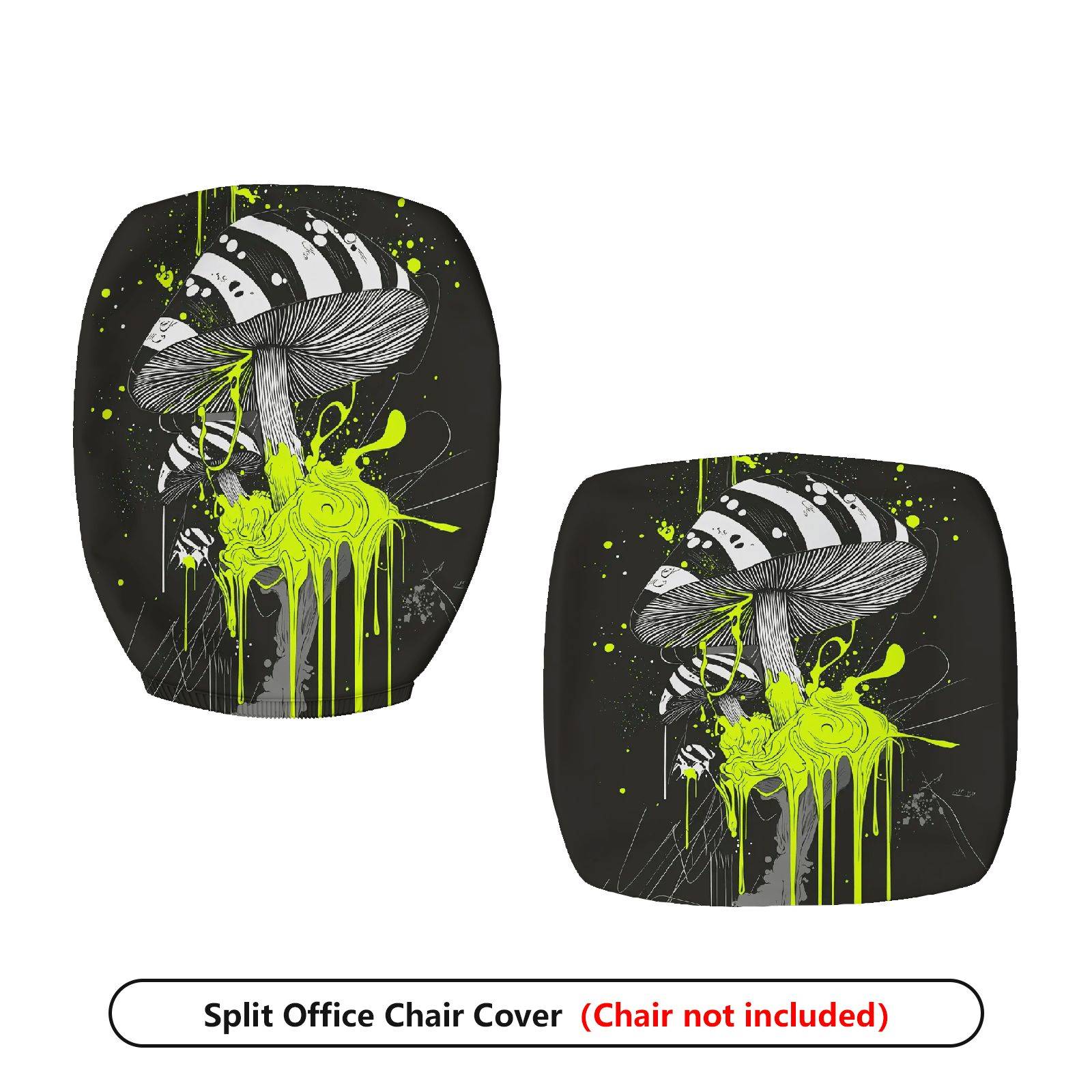 2-Piece Abstract Psychedelic Mushroom Art Green Splash Black  Computer Chair Cover Set, Seat and Backrest