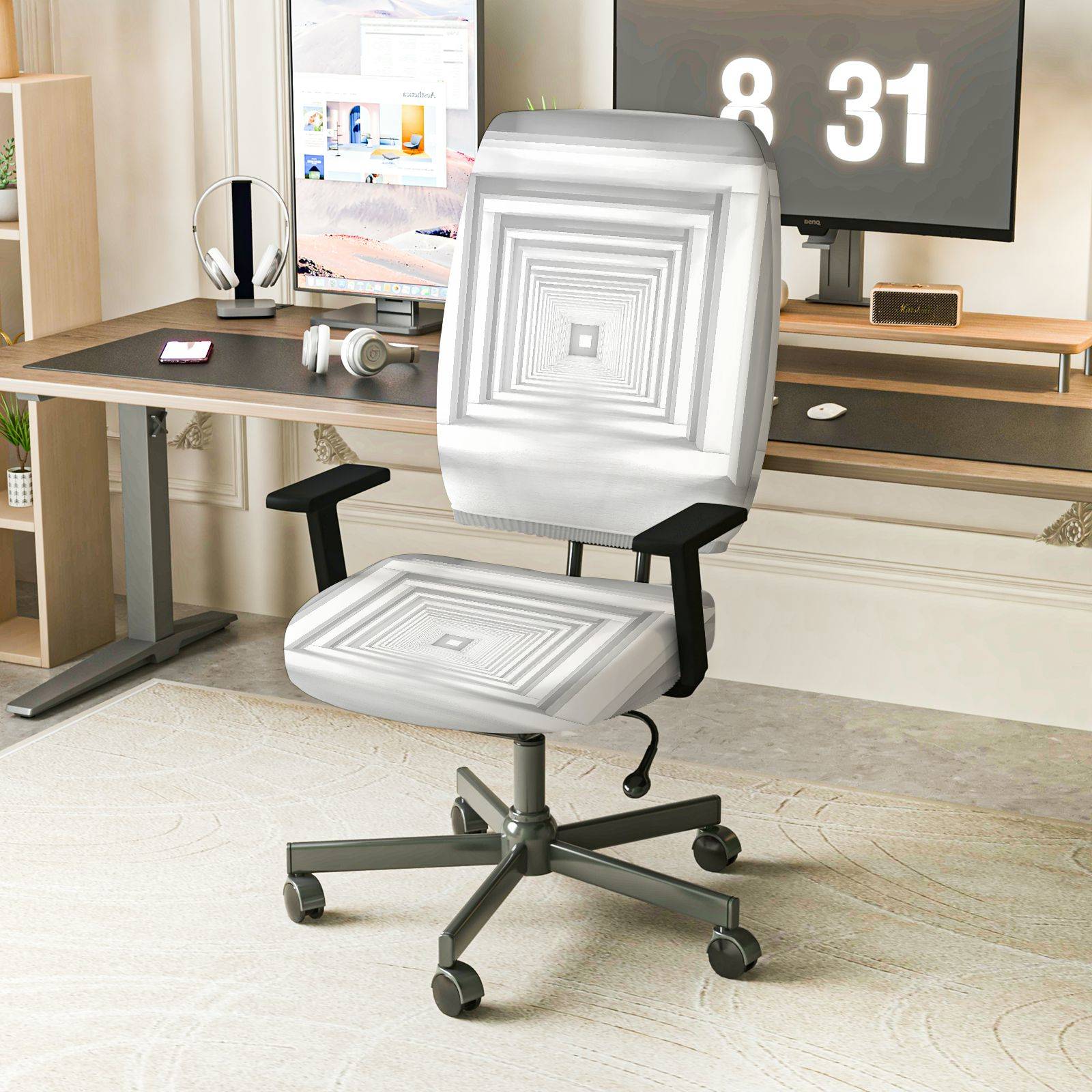 2-Piece Geometric Modern Stylish  Computer Chair Cover Set, Seat and Backrest