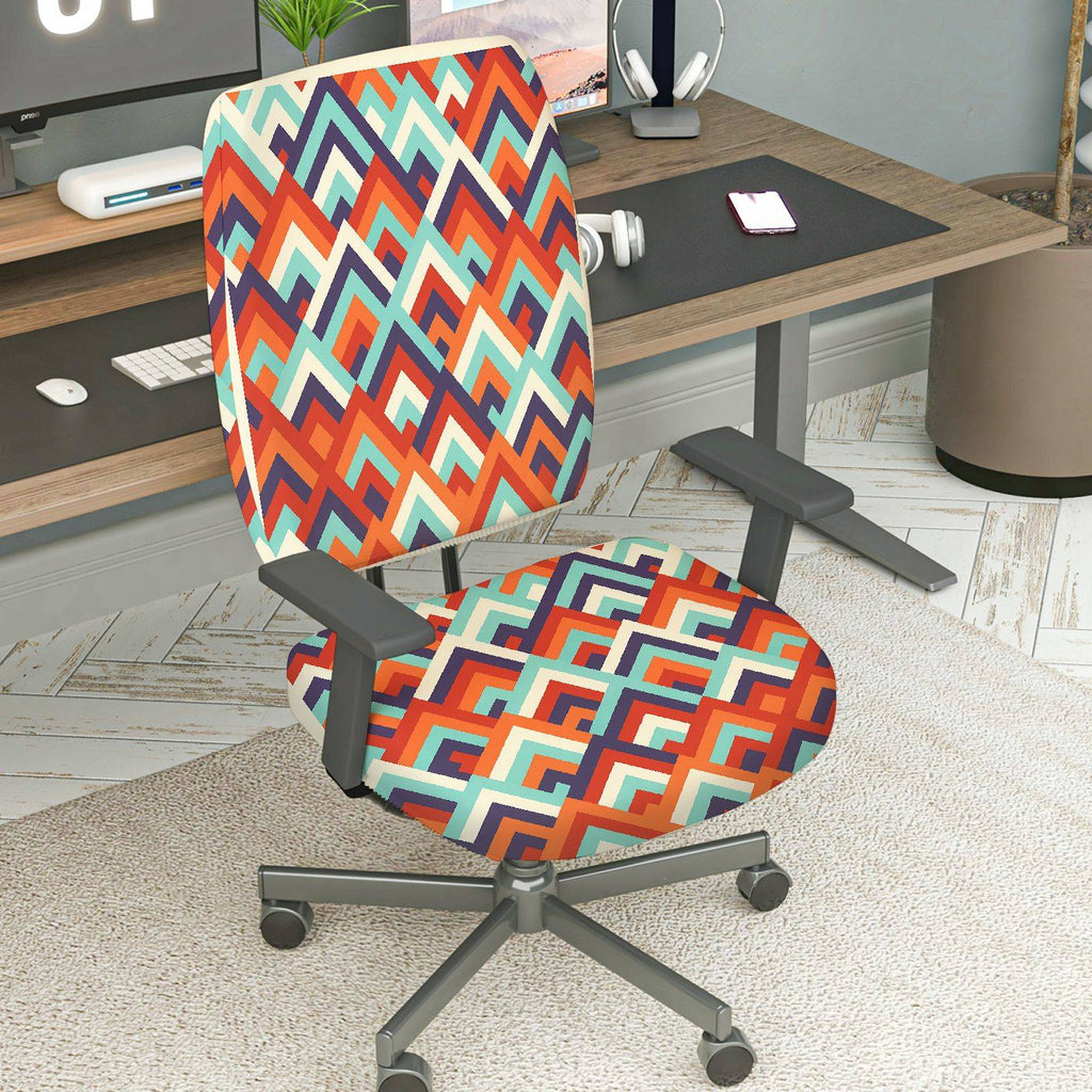 2-Piece Geometric Colorful Modern Stylish Decorative  Computer Chair Cover Set, Seat and Backrest