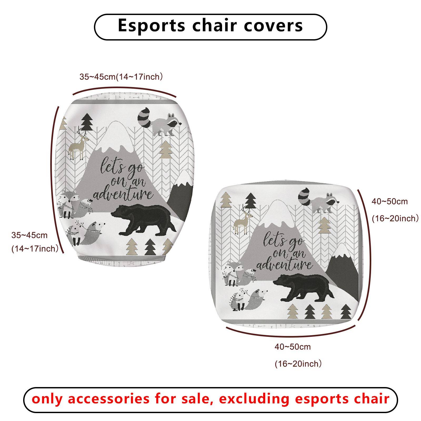 2-Piece Adventure Forest Mountain Animal Bear  Computer Chair Cover Set, Seat and Backrest