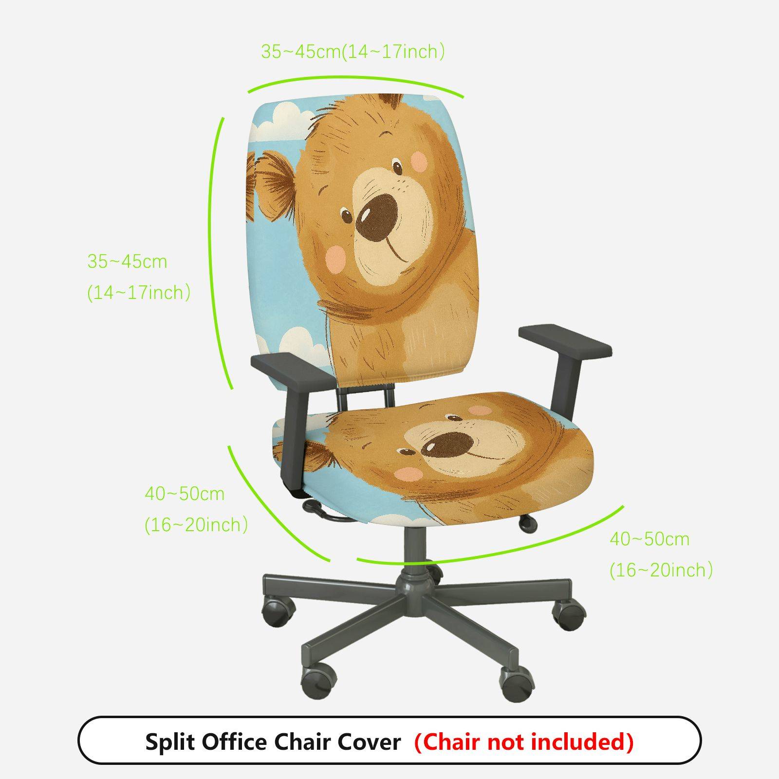 2-Piece Cute Bear Cloud Sky Fun  Computer Chair Cover Set, Seat and Backrest